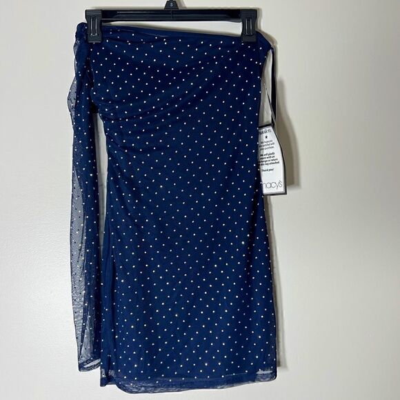 JUMP Juniors' Sheer Rhinestone Detail One-Sleeve Mini Dress bodycon M New - Picture 6 of 7